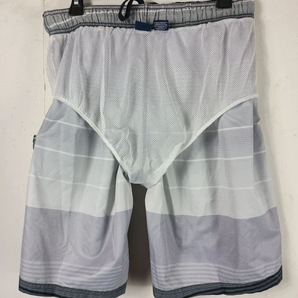 Kanu Surf Swim Trunks Mens L Black Gray Striped Summer Athleisure Beachwear